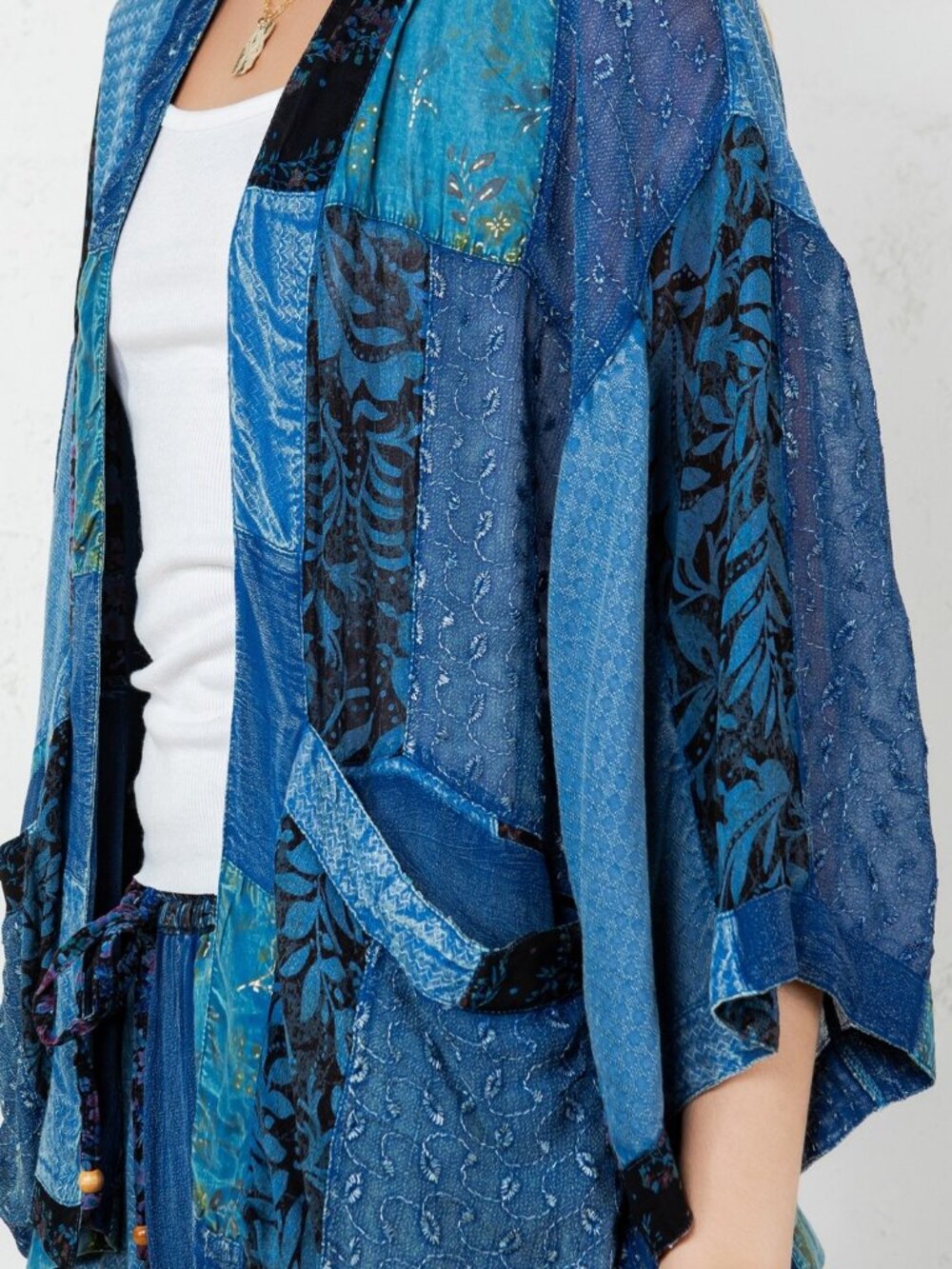 Western Kimono Top In Overdyed Mix N Match Patches - Picture 4 of 5